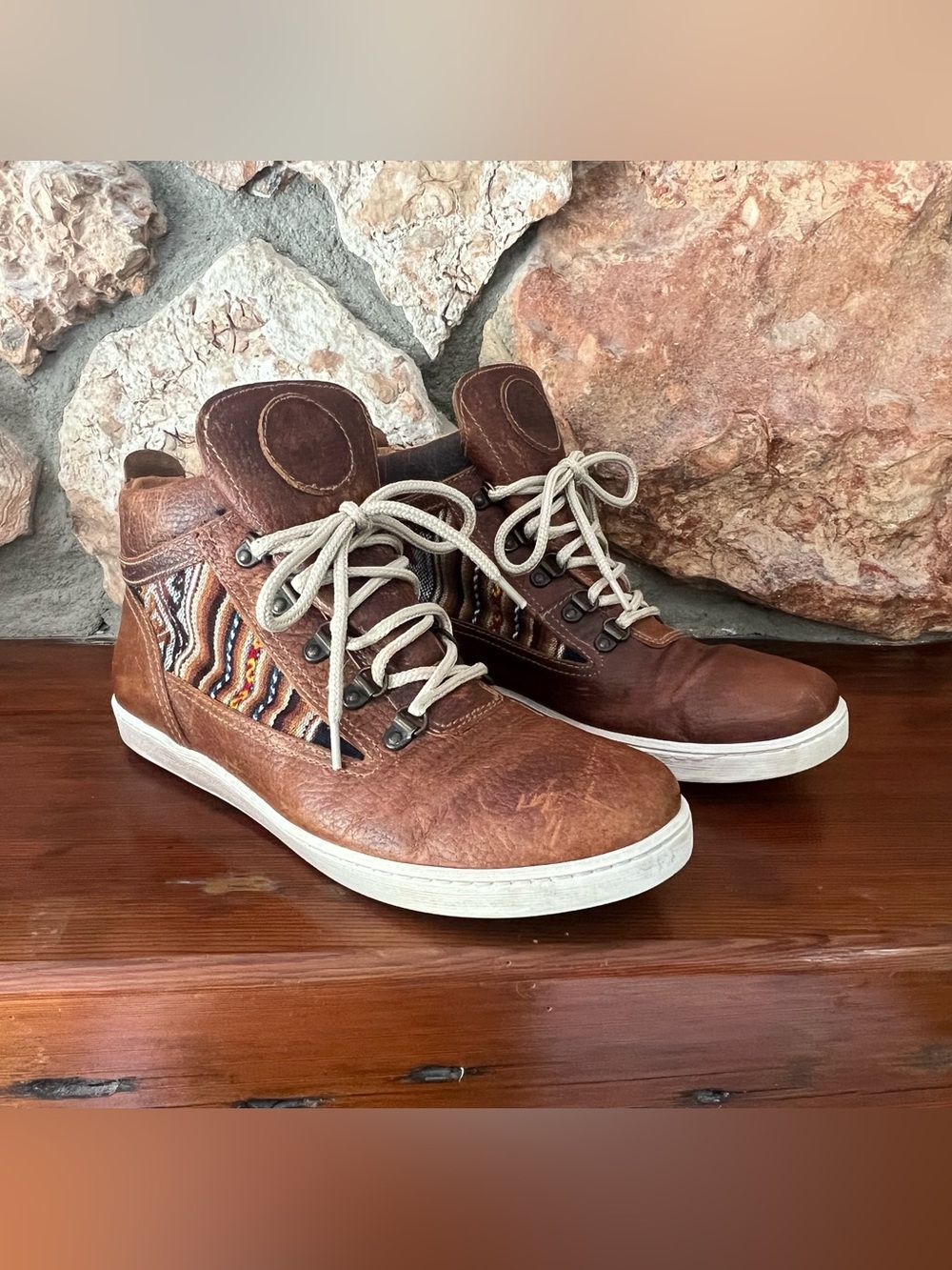 Inkkas Brown Leather Camping Hiking Boot Textile Accent Women’s Sz 8 Men’s Sz 6